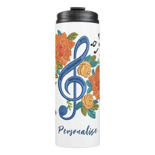Muziek Clef Note Oranje Flowers Musical personalis Thermosbeker (Voorkant)