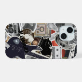 Muziek Collage Telefoonhoes, Retro Muziek Art Hoes iPhone 15 Case (Achterkant horizontaal)