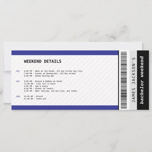 Muziek Concert Ticket Bachelor Weekend Route Kaart (Achterkant)