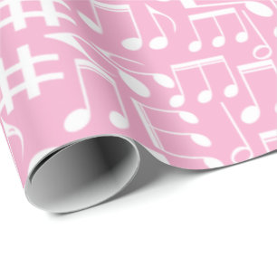 Muziek Dansende Witte Noten Zachte Roze Cadeaupapier