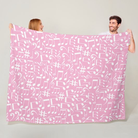 Muziek Dansende Witte Noten Zachte Roze Fleece Deken (In situ)