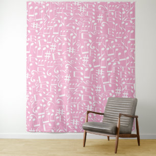 Muziek Dansende Witte Noten Zachte Roze Wandkleed