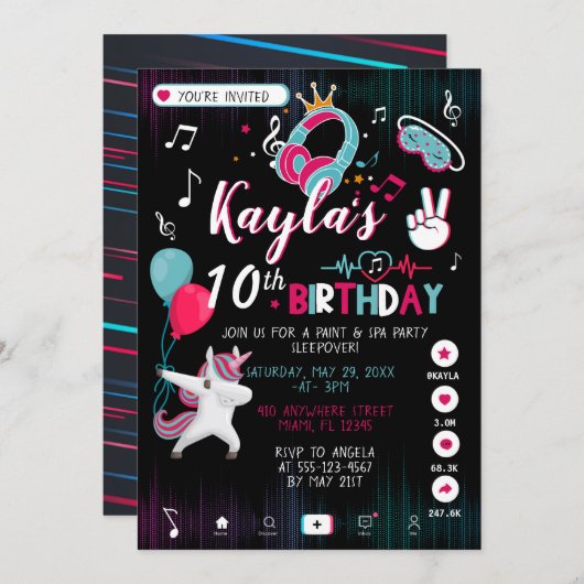 Muziek dansfeest uitnodiging (Voorkant / Achterkant)