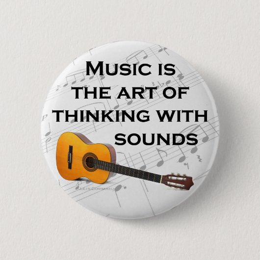 Muziek denkt na met gitaar ronde button 5,7 cm (Voorkant)