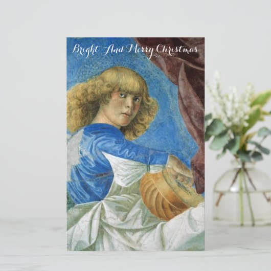 MUZIEK DIE CHRISTMAS ANGEL MAAKT IN BLUE Lute Play Briefpapier (Staand voorkant)