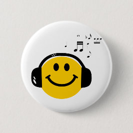 Muziek die een gelukkig gezicht met hoofdtelefoon  ronde button 5,7 cm