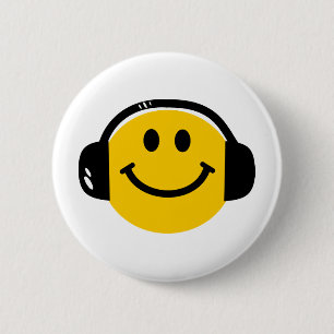 Muziek die een gelukkig gezicht met hoofdtelefoon ronde button 5,7 cm
