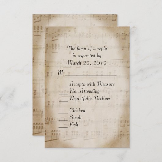 Muziek die RSVP bindt met Menu (Voorkant / Achterkant)