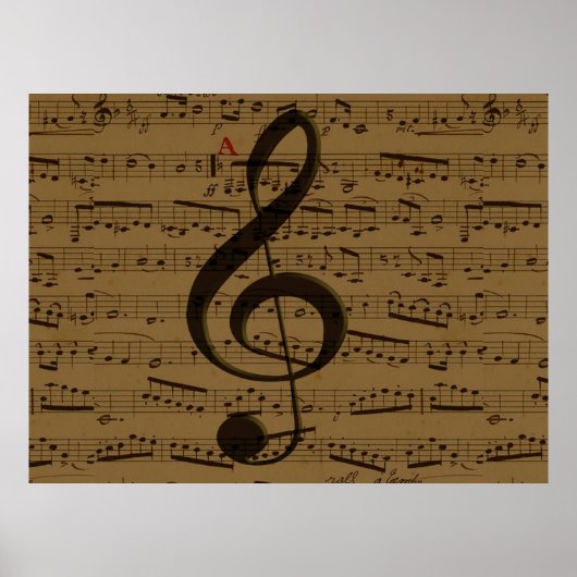 Muziek Diskant Sleutel Bladmuziek Klassiek Poster (Voorkant)