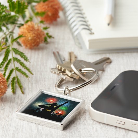 Muziek DJ aangepaste monogram sleutelketens Sleutelhanger (Zijkant)