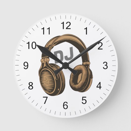 Muziek DJ Hoofdtelefoon wit Ronde Klok (Voorkant)