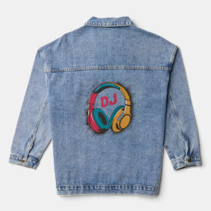 Muziek DJ kleurrijke Hoofdtelefoon wit Denim Jacket