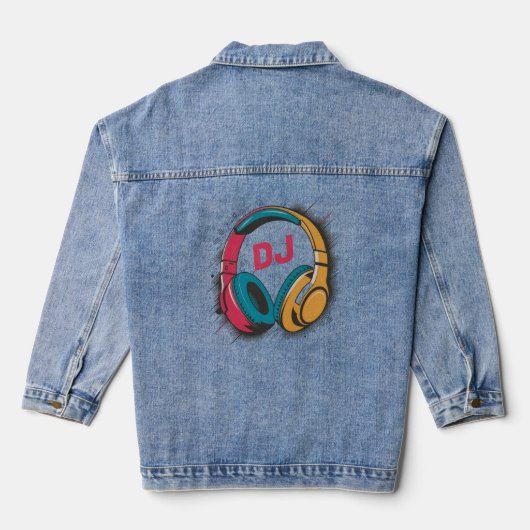 Muziek DJ kleurrijke Hoofdtelefoon wit Denim Jacket (Achterkant)