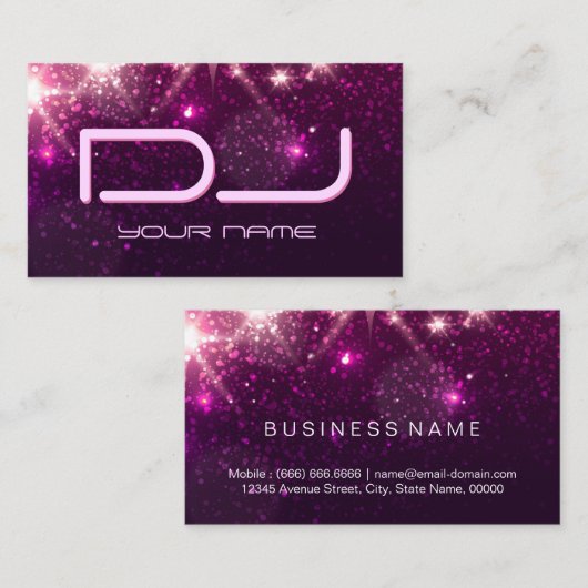 Muziek DJ - Lichtroze glitter Visitekaartje (Voorkant / Achterkant)