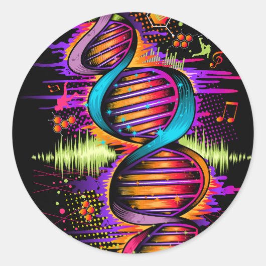 Muziek-DNA Ronde Sticker (Voorkant)