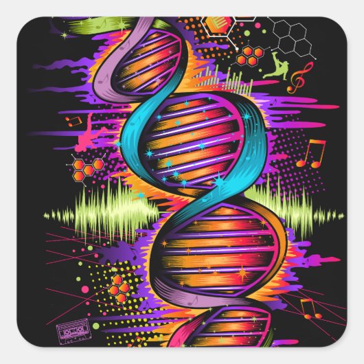 Muziek-DNA Vierkante Sticker (Voorkant)