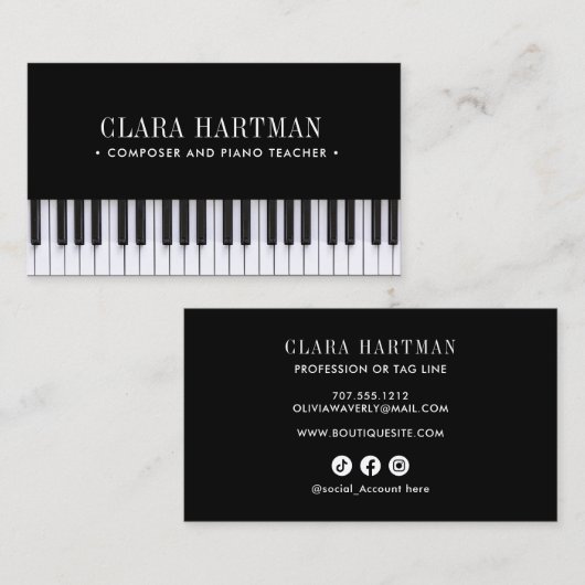 Muziek Docent Composer Piano Keys Social Icon Visitekaartje (Voorkant / Achterkant)