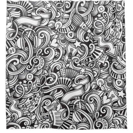 Muziek Doodles  achtergrond Douchegordijn (Voorkant)