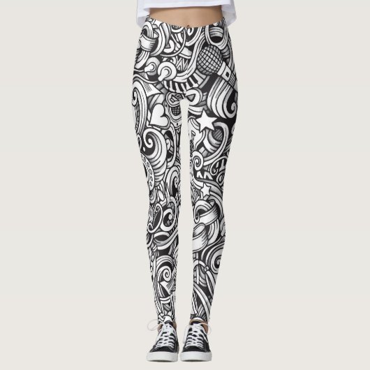 Muziek Doodles achtergrond Leggings (Voorkant)