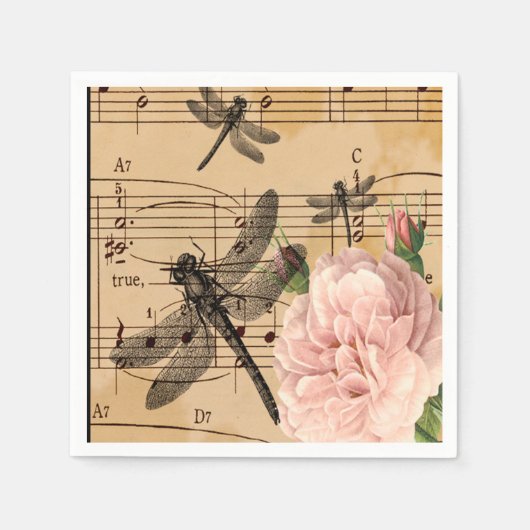 Muziek Dragonfly Flower Napkins Party Decocupation Servet (Voorkant)