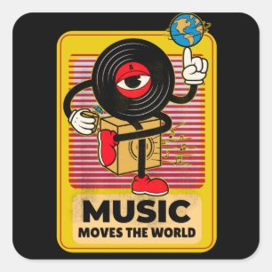 Muziek drijft de azijnkunst van de wereld vierkante sticker