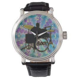Muziek Drummer en Blauw Groen Fractal Star Watch Horloge