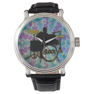 Muziek Drummer en Blauw Groen Fractal Star Watch Horloge