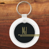 Muziek Drums Modern Black en White Monogrammed Sleutelhanger (Voorkant)