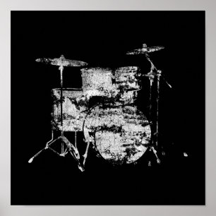 muziek, drums zwart en wit poster