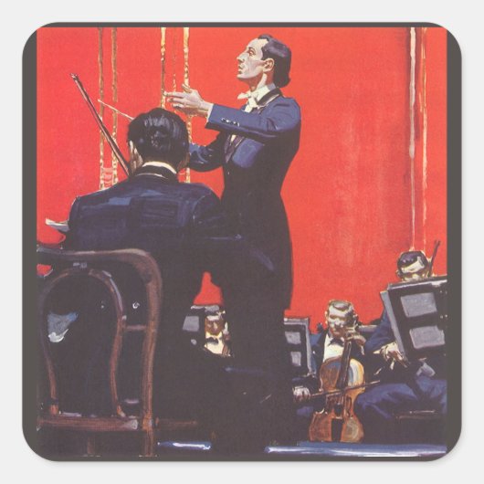  muziek, een orkest afspelen vierkante sticker (Voorkant)