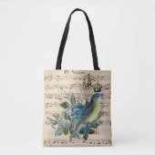  muziek en blauw vogelcollage tote bag (Voorkant)
