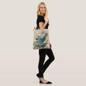  muziek en blauw vogelcollage tote bag (Op model)