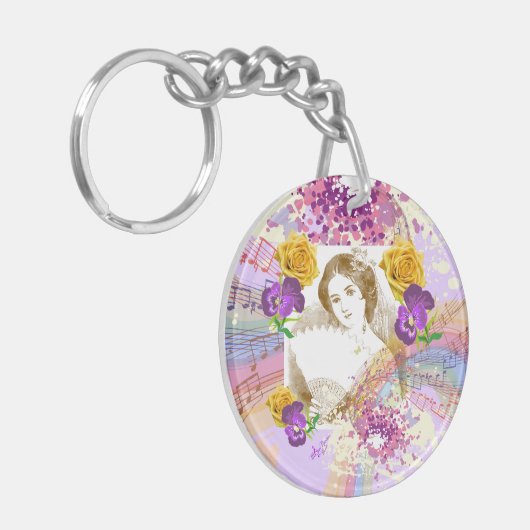 muziek en bloemen rond acrylSleutelhanger Sleutelhanger (Voorkant Links)