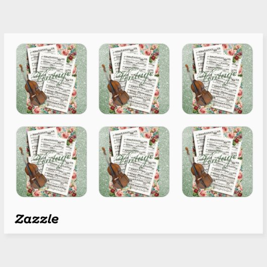  muziek en bloemen vierkante sticker (Vel)