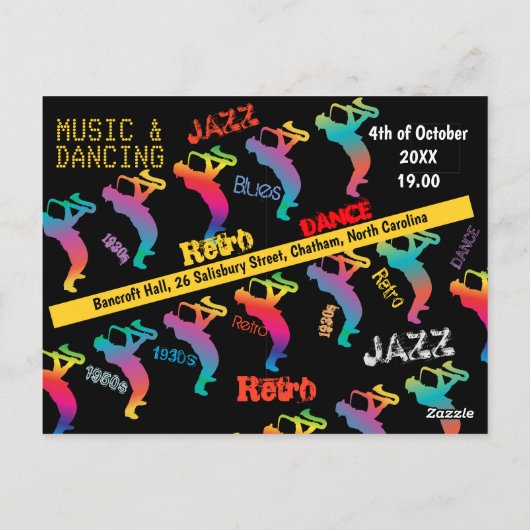 Muziek- en dansfeest JAZZ RETRO-muziek Briefkaart (Achterkant)