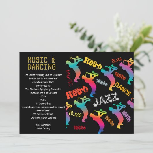 Muziek- en dansfeest JAZZ RETRO-muziek Kaart (Staand voorkant)