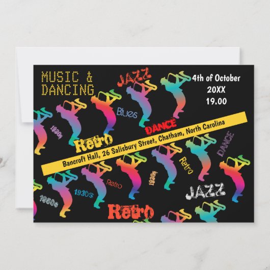 Muziek- en dansfeest JAZZ RETRO-muziek Kaart (Achterkant)