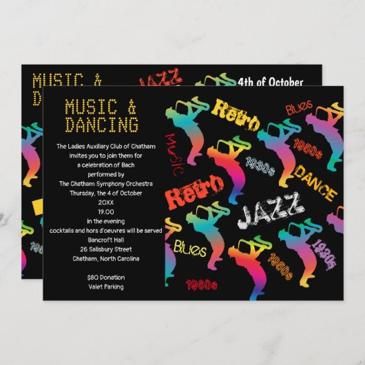 Muziek- en dansfeest JAZZ RETRO-muziek Kaart (Voorkant / Achterkant)
