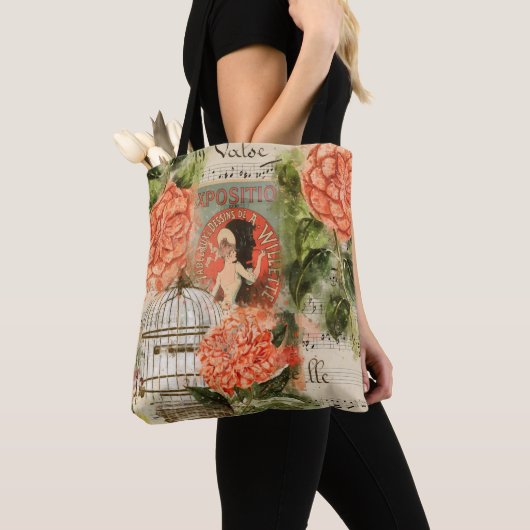  Muziek en Floral Collage Tote Bag (Dichtbij)