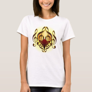 Muziek en harten geel design t-shirt