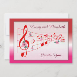 Muziek en Hibiscus Blossom Wedding Uitnodiging