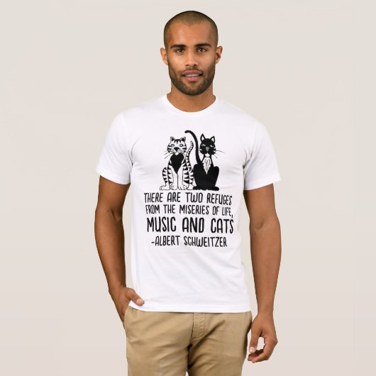 MUZIEK EN KATTEN, ALBERT SCHWEITZER CAT QUOTE T-SHIRT (Voorkant volledig)