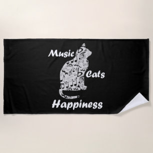 Muziek en katten is geluk citaat strandlaken
