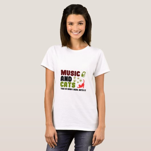 Muziek en katten t-shirt (Voorkant volledig)