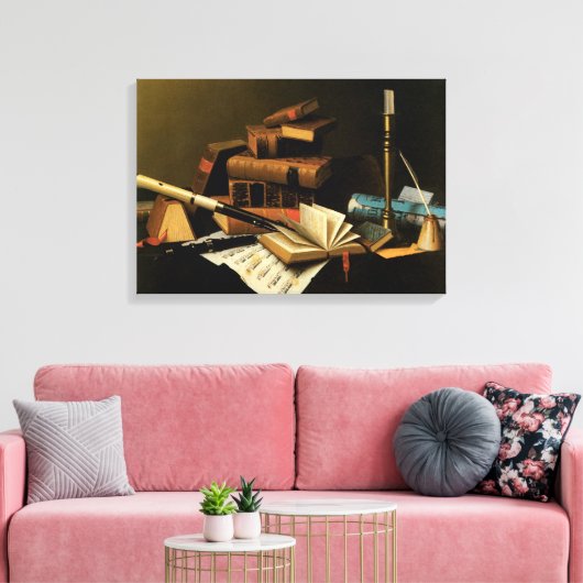 Muziek en literatuur van William Harnett, Fine Art Canvas Afdruk (Insitu (Woonkamer))