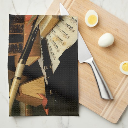 Muziek en literatuur van William Harnett, Fine Art Theedoek (Quarter Fold)