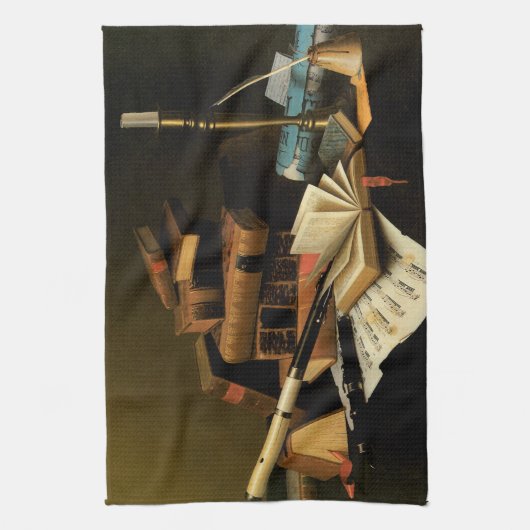 Muziek en literatuur van William Harnett, Fine Art Theedoek (Verticaal)