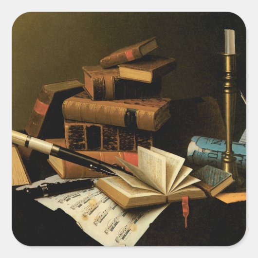 Muziek en literatuur van William Harnett, Fine Art Vierkante Sticker (Voorkant)