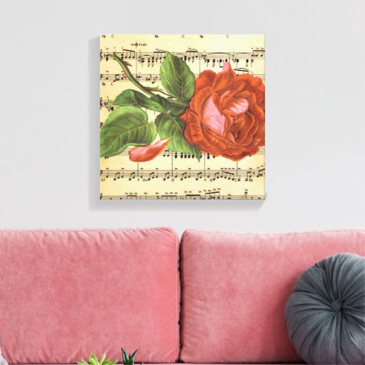 Muziek en Red Rose Canvas Afdruk (Insitu (Woonkamer))