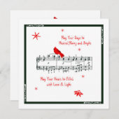 Muziek en rode kardinale kerstkaart (Voorkant / Achterkant)
